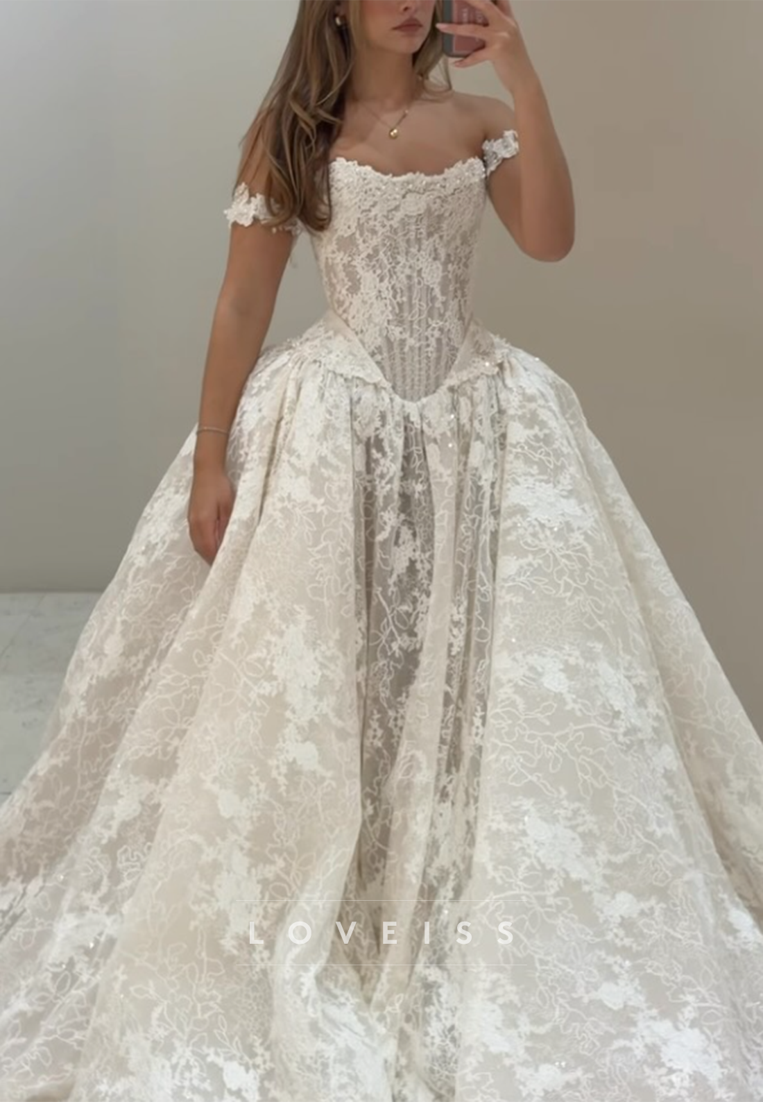 Off-the-Shoulder Lace Corset Ball Gown