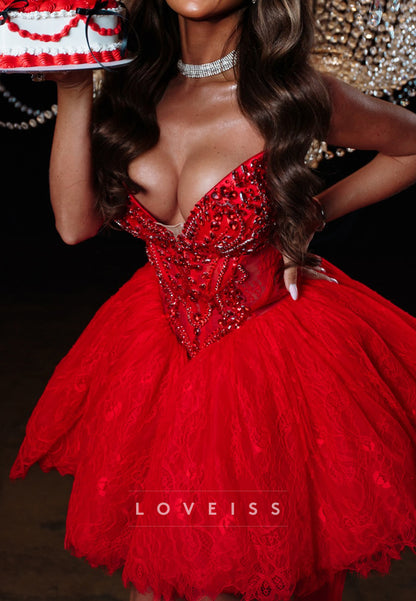 Beaded Sweetheart Corset Mini Ball Gown