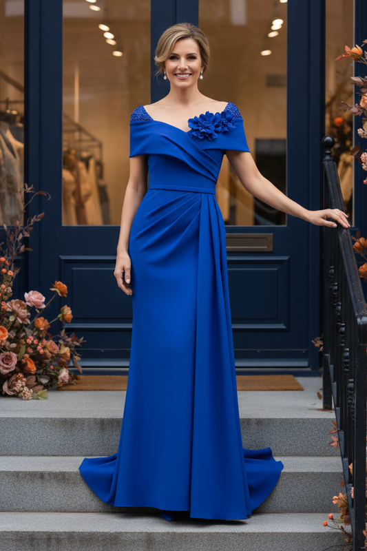 Off-Shoulder Mermaid Evening Gown with 3D Flowers