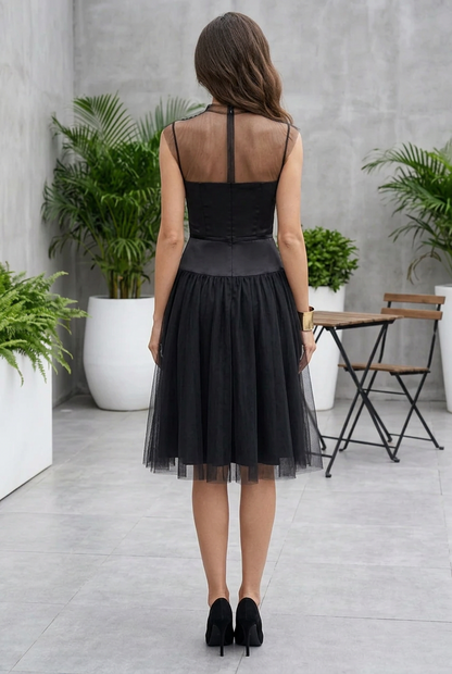 Illusion Neck Tulle Cocktail Dress with Open Back