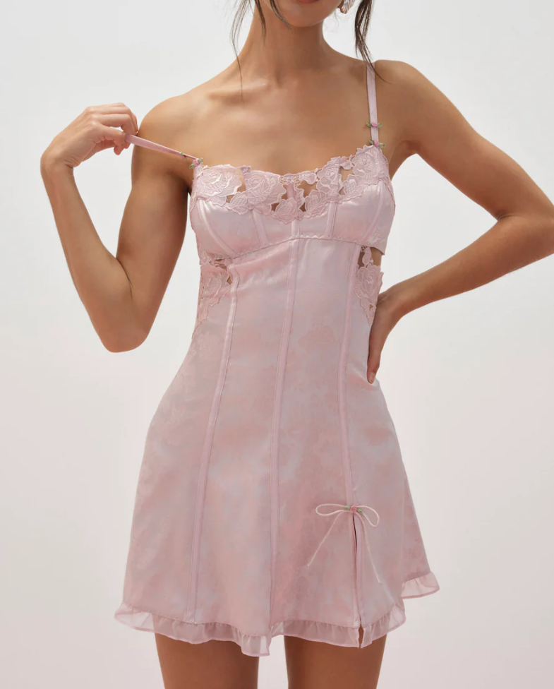 Lace Trim Corset Cut-Out Open Back Mini Slip Dress
