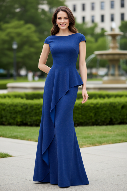Asymmetrical Drape Cap Sleeve Mermaid Gown