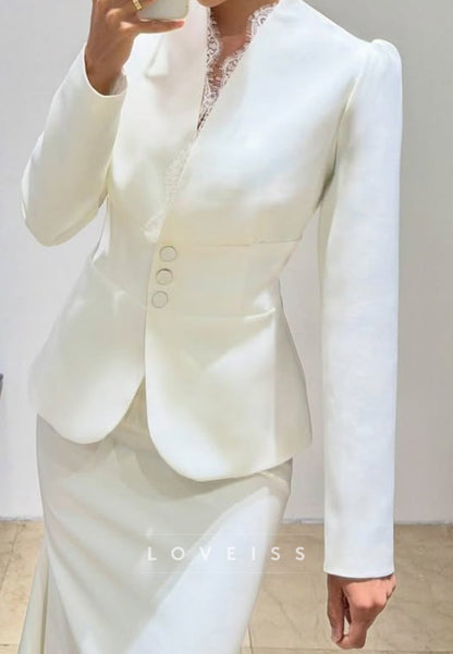 Peplum Jacket and Midi Skirt Set with Lace Trim