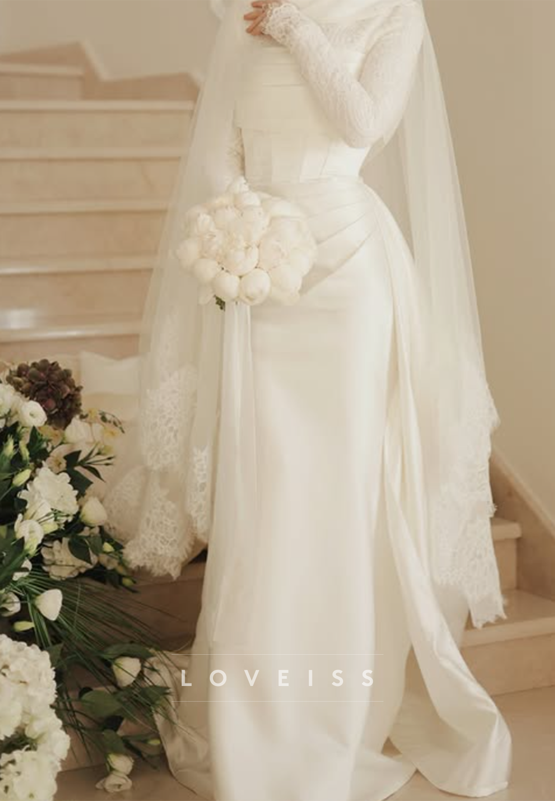 Illusion Lace High Neck Long Sleeve Wedding Gown
