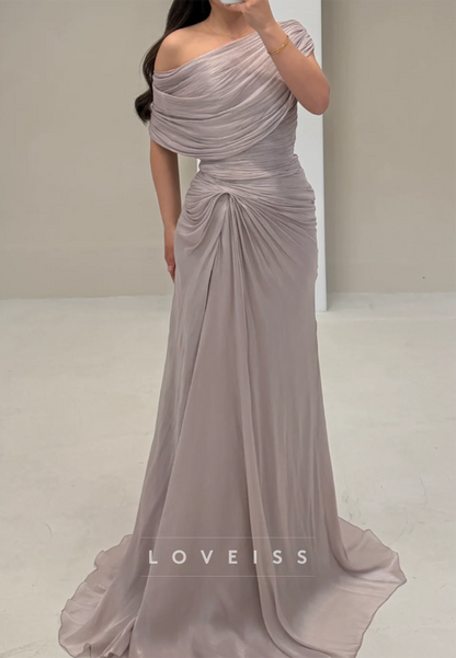 Asymmetrical Ruched Off-The-Shoulder Evening Gown
