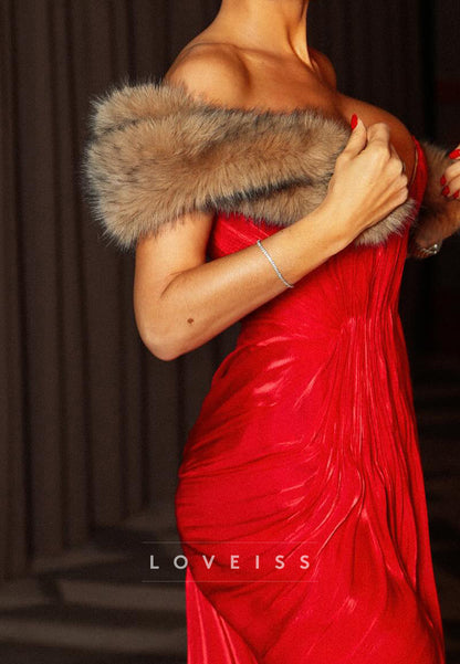Strapless Pleated Evening Gown with Train