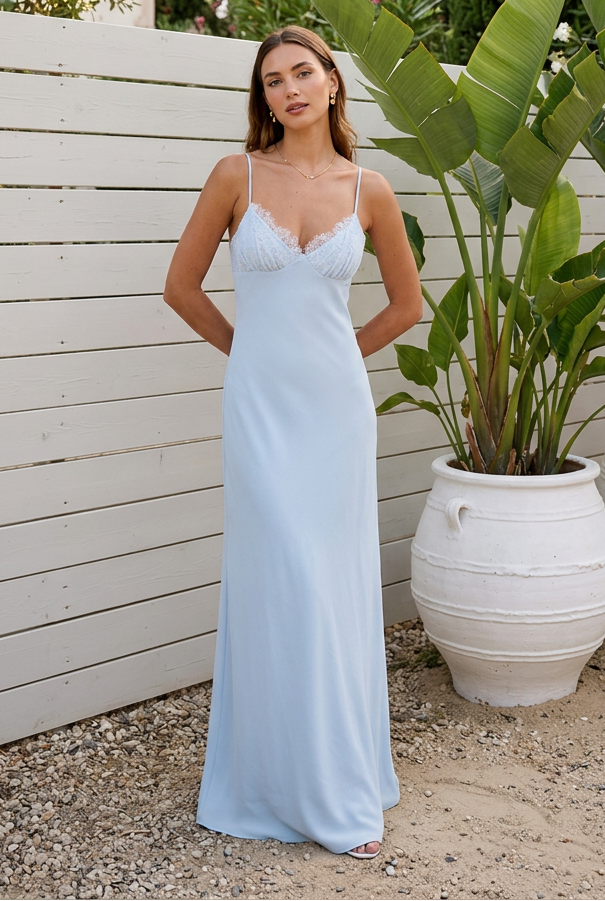 Lace-Trim Sweetheart Slip Maxi Dress