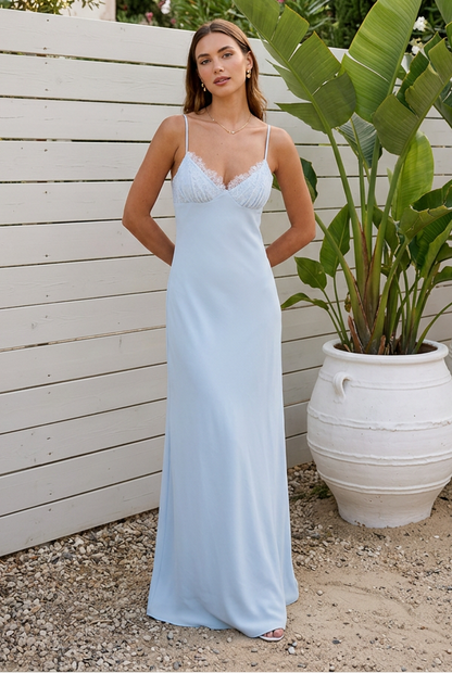 Lace-Trim Sweetheart Slip Maxi Dress