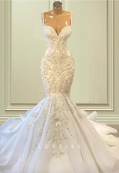 Beaded Mermaid Wedding Dress with Cathedral Train