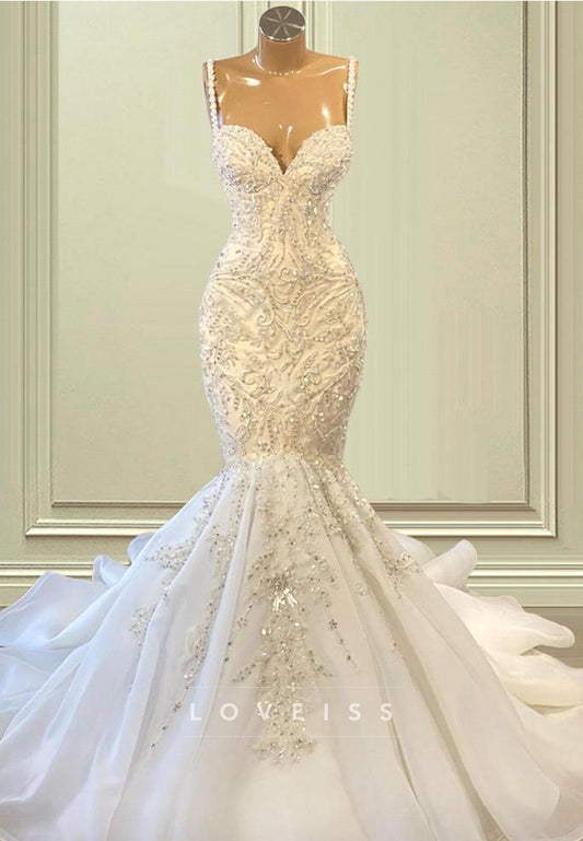 Beaded Mermaid Wedding Dress with Cathedral Train