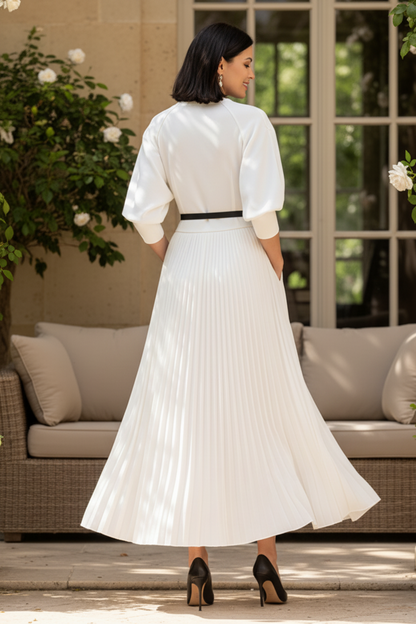 Pleated Maxi Skirt and Long Sleeve Two-Piece Set