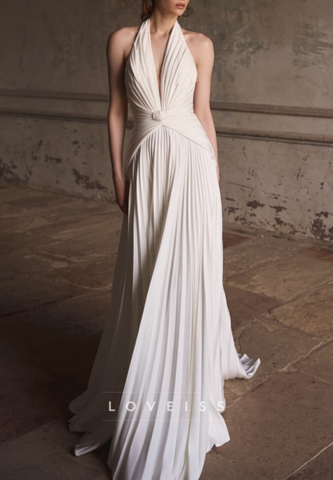 Pleated Halter A-Line Wedding Dress
