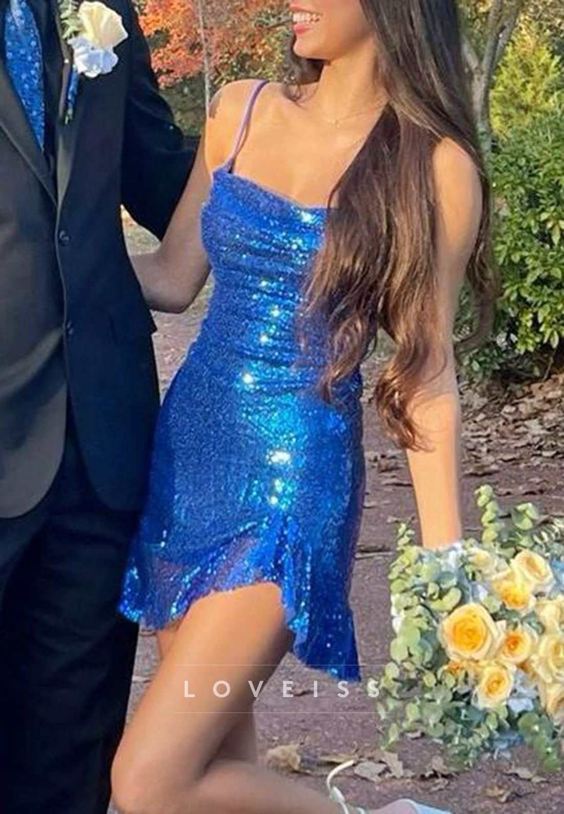 Ruched Sequin Mini Dress with Lace-Up Back