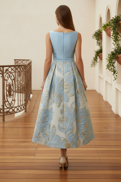 Floral Jacquard Midi A-Line Dress