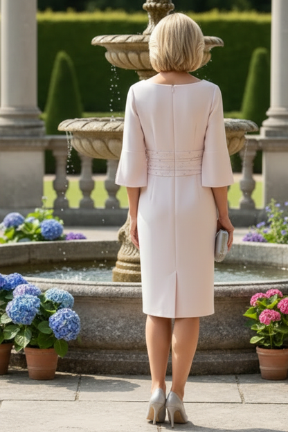 Knee-Length Sheath Dress with Embellished Waist