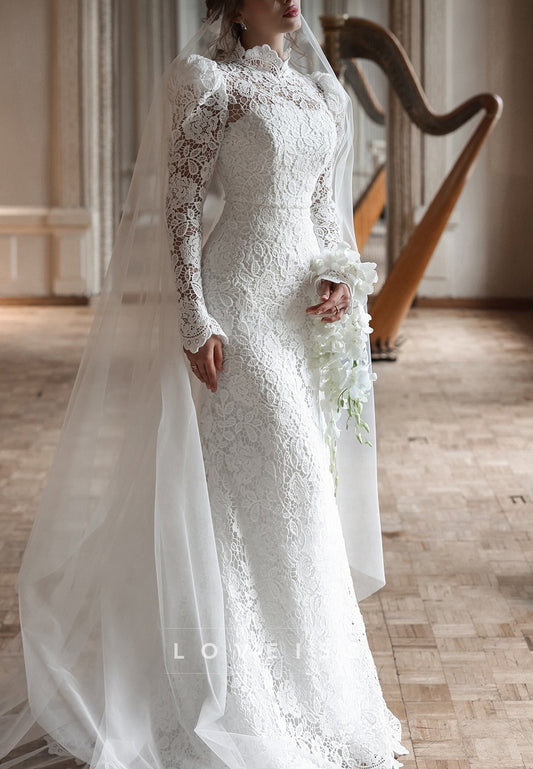 High Neck Lace Wedding Dress with Peplum