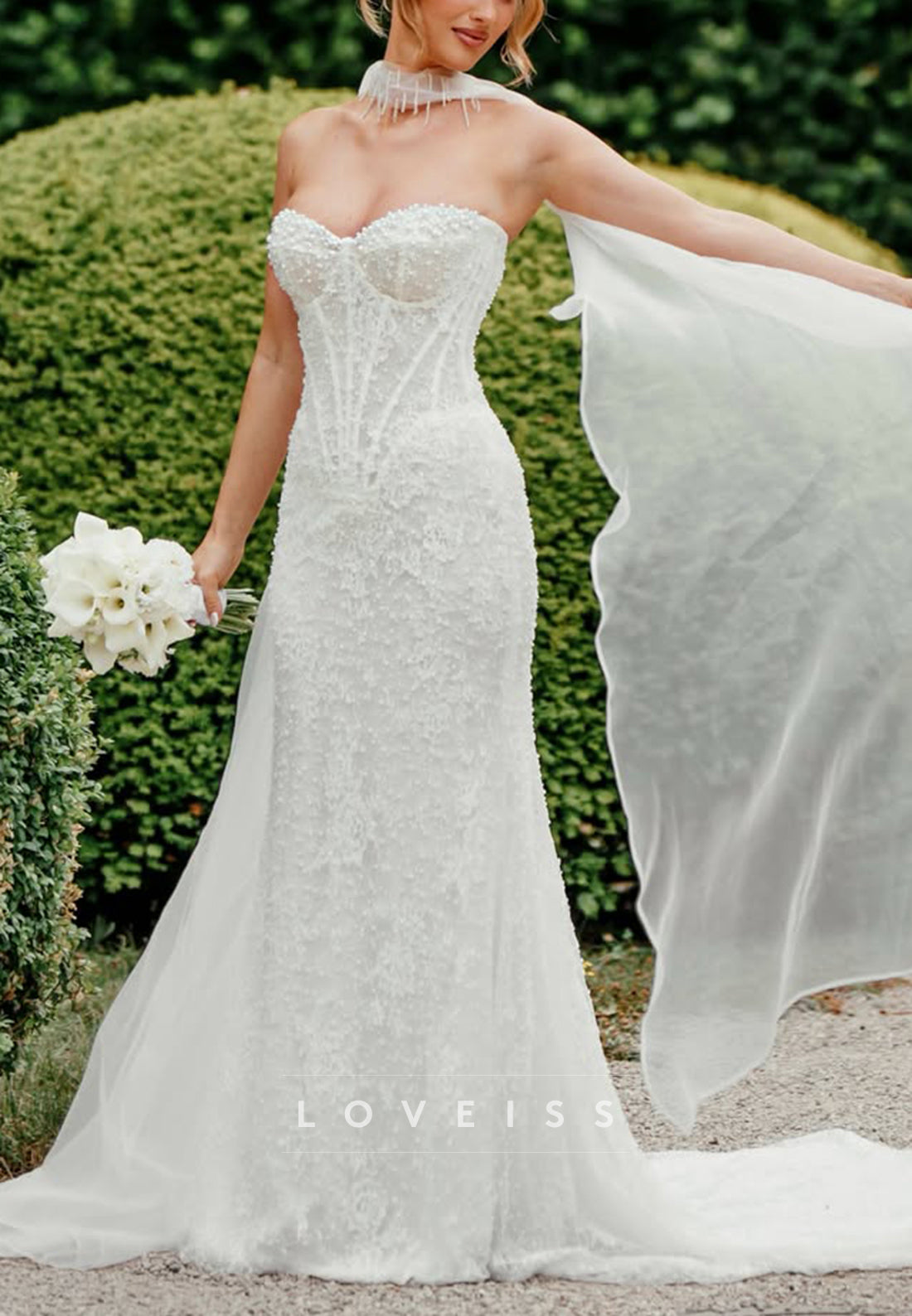 Corset Sweetheart Mermaid Wedding Dress with Cape