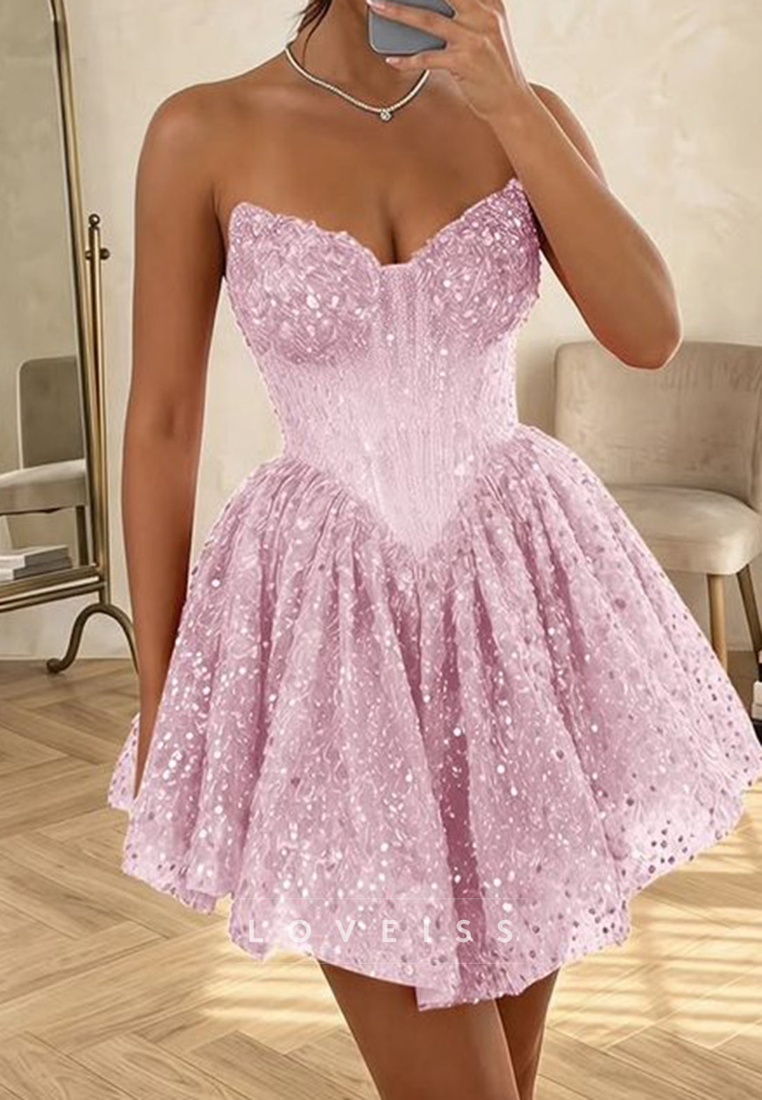 Strapless Sweetheart Corset Sequin Mini Dress