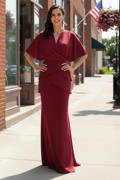 Asymmetrical Draped Crepe Evening Gown