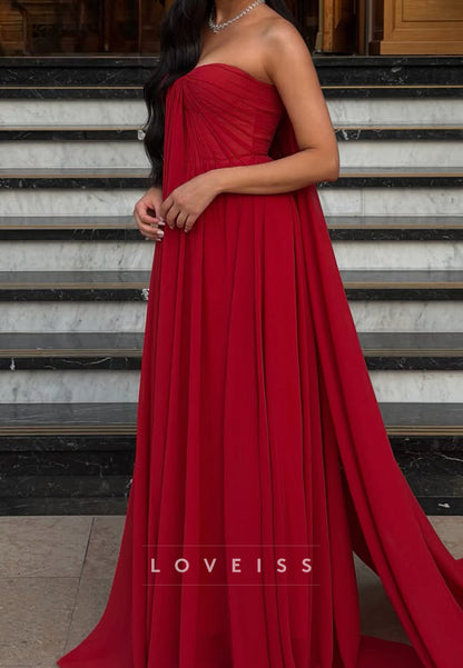 Strapless Ruched Bodice Gown with Flowing Train