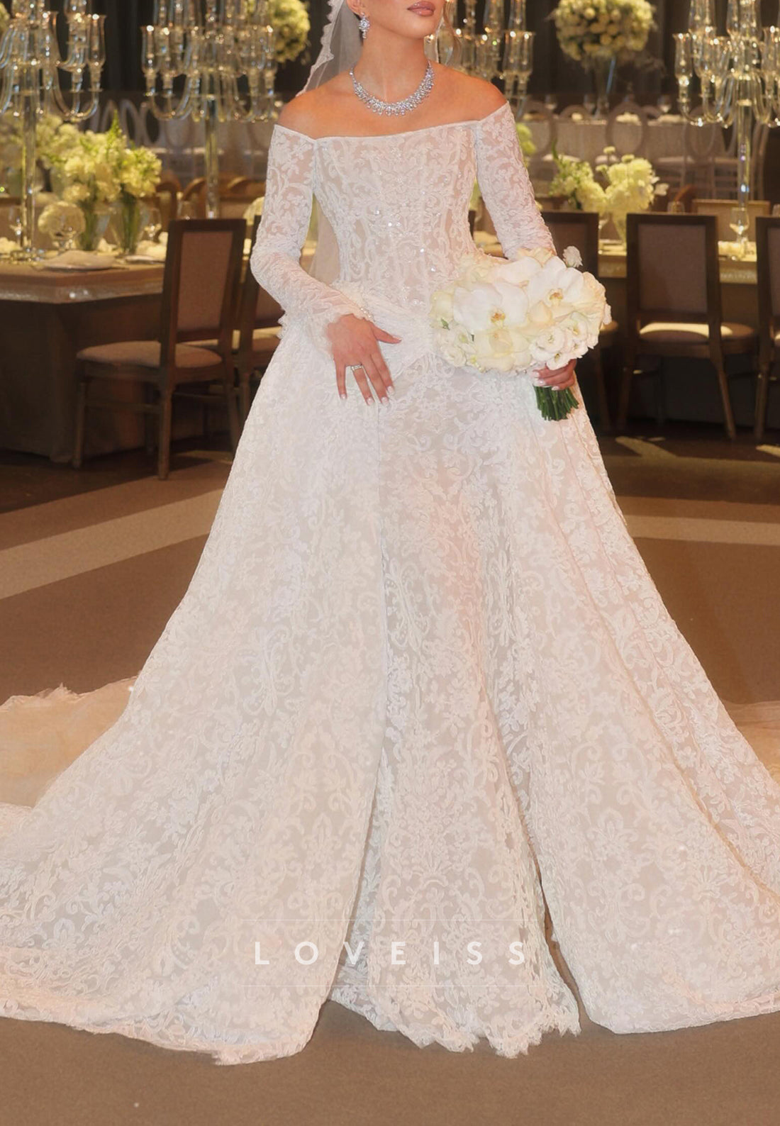Off-the-Shoulder Long Sleeve Lace Wedding Dress