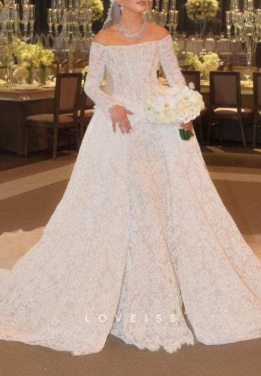 Off-the-Shoulder Long Sleeve Lace Wedding Dress