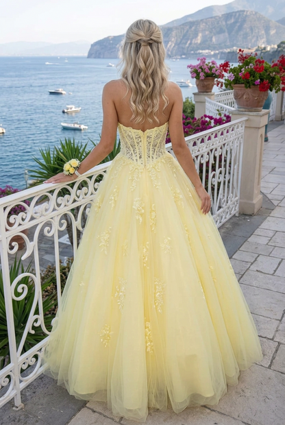 Strapless Corset Tulle Ball Gown with Appliques