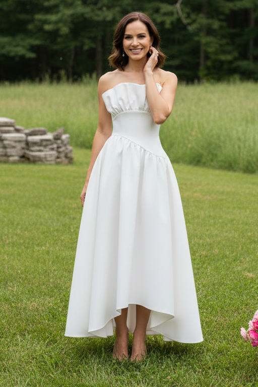 Strapless Asymmetrical Pleated High-Low Dress