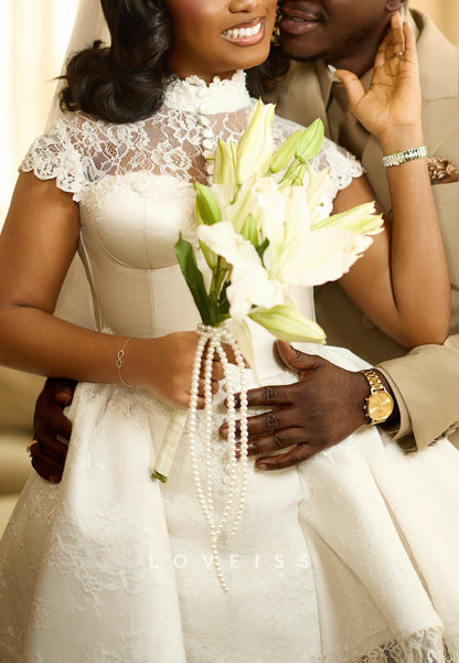 Lace High Neck Corset Mini Wedding Dress