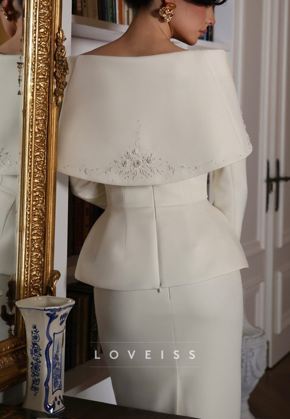 Off-the-Shoulder Peplum Jacket and Midi Skirt Set
