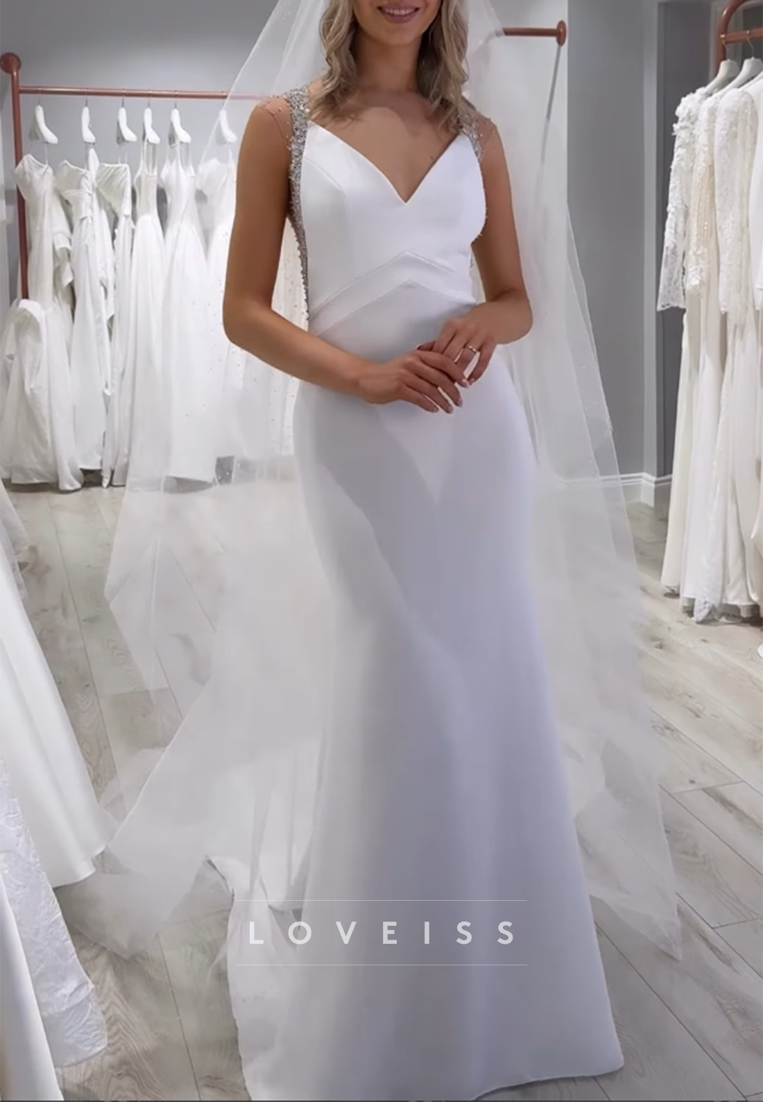 Beaded Illusion Back Mermaid Wedding Dress