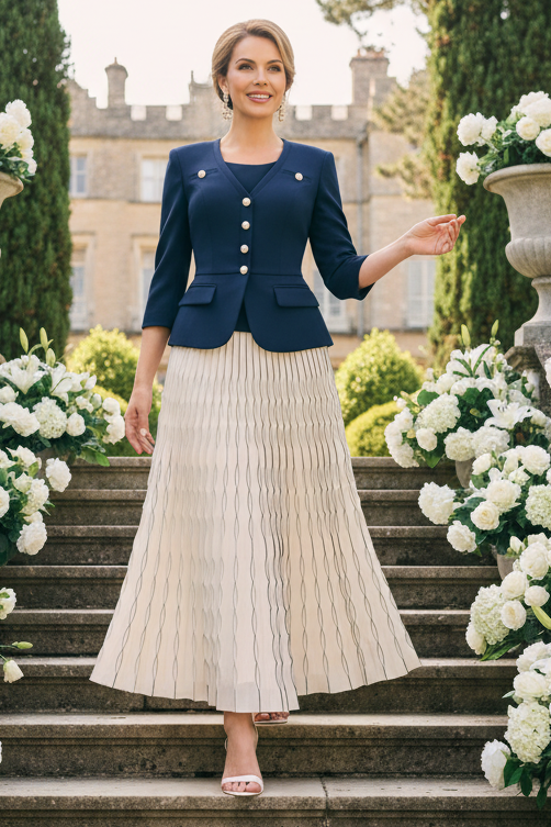 Peplum Jacket and Pleated Maxi Skirt Set