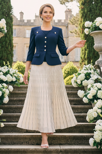 Peplum Jacket and Pleated Maxi Skirt Set
