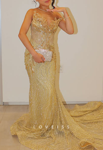 Embellished Mermaid Gown with Sweep Train