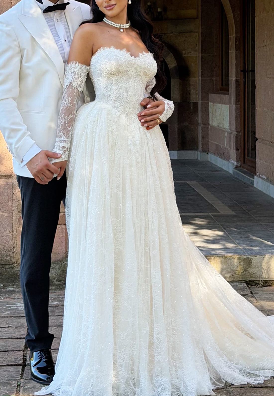 Lace Off-the-Shoulder Ball Gown Wedding Dress