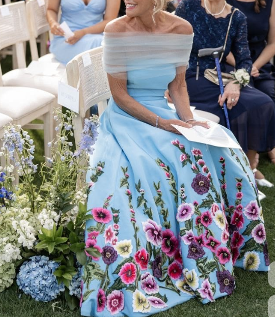 Off-the-Shoulder Embroidered Floral A-Line Gown