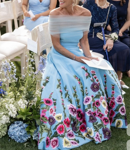 Off-the-Shoulder Embroidered Floral A-Line Gown