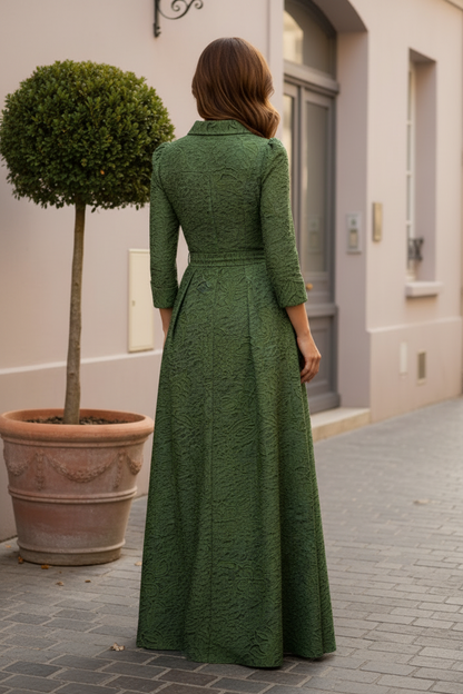 Elegant A-Line Jacquard Maxi Shirt Dress