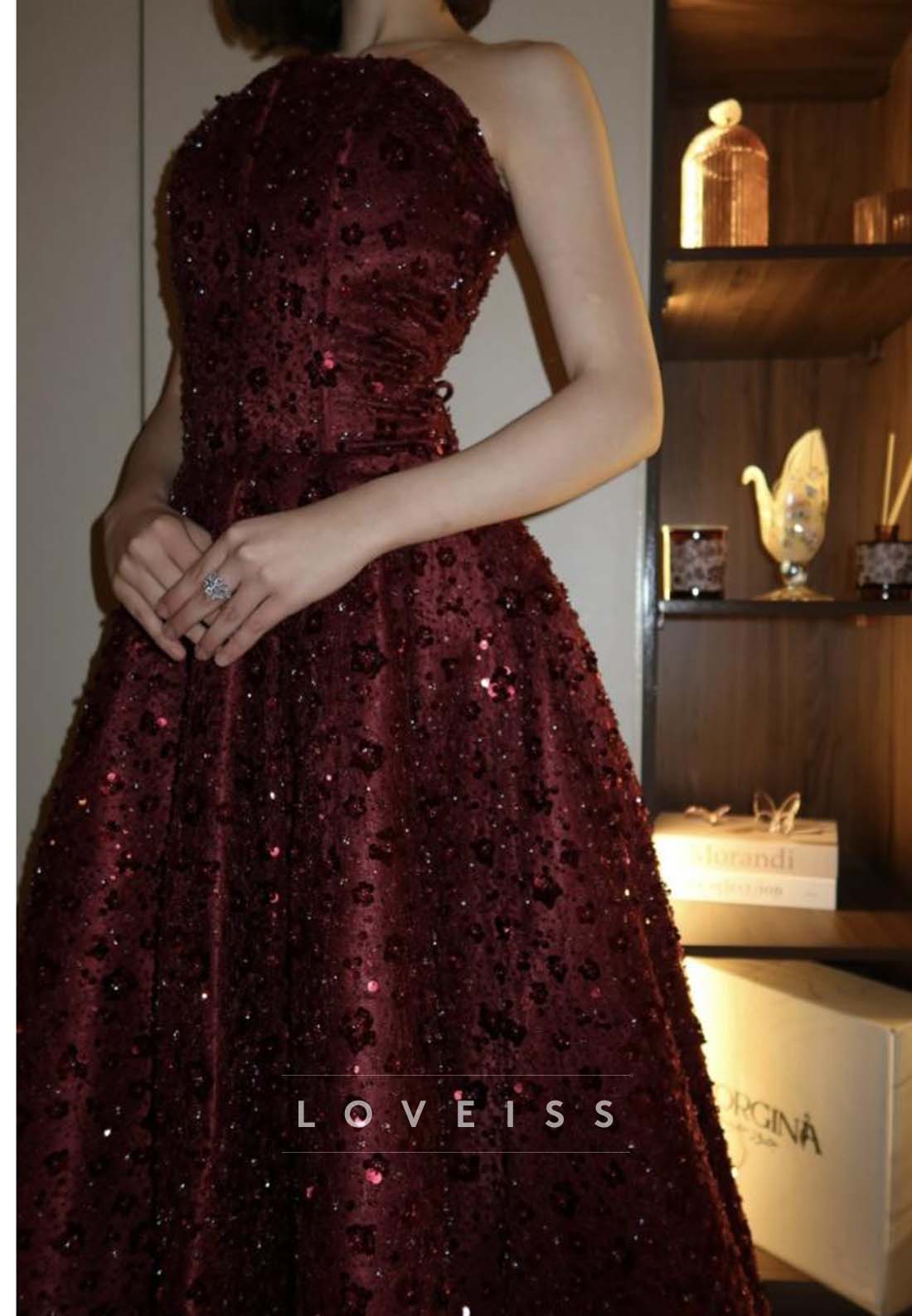 Sequin-Embellished Strapless Ball Gown