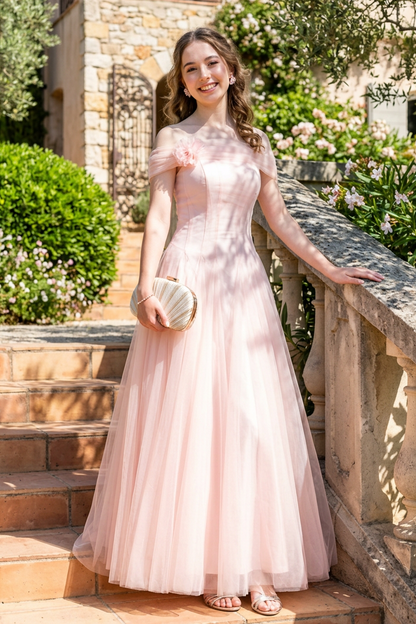 Off-Shoulder Tulle A-Line Evening Gown