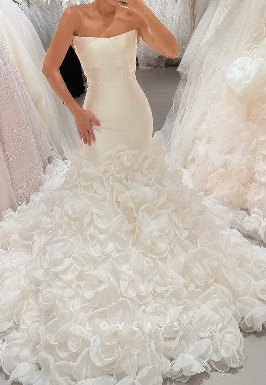 Strapless Mermaid Gown with 3D Floral Train
