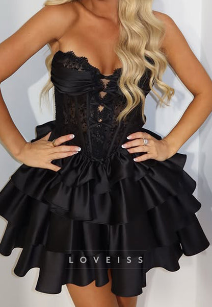 Strapless Corset Mini Dress with Tiered Skirt