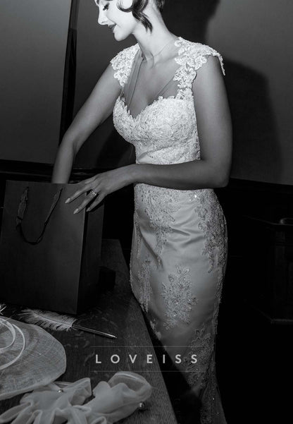 Lace Applique Mermaid Wedding Dress with Sheer Back