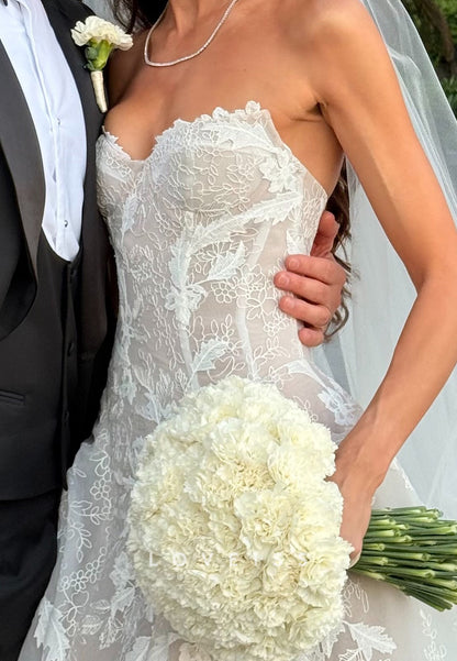 Strapless Lace A-Line Wedding Dress with Corset Bodice