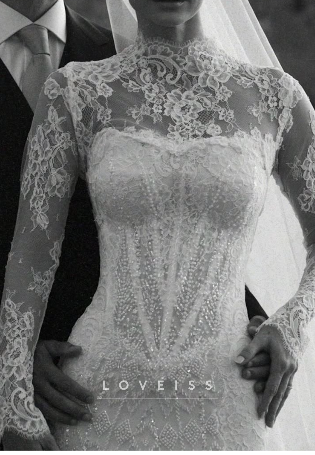 Lace High Neck Corset Mermaid Wedding Dress
