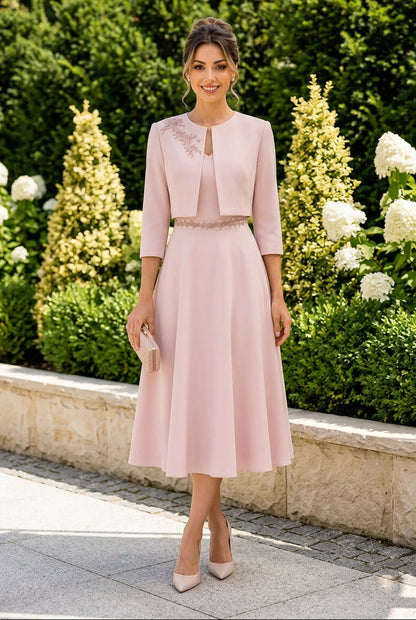 Midi A-Line Dress with Cropped Jacket Set