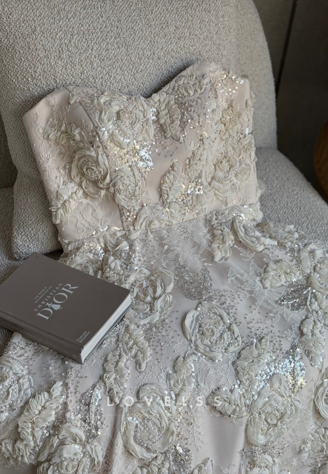 3D Floral Sequin Embellished Ball Gown Dress