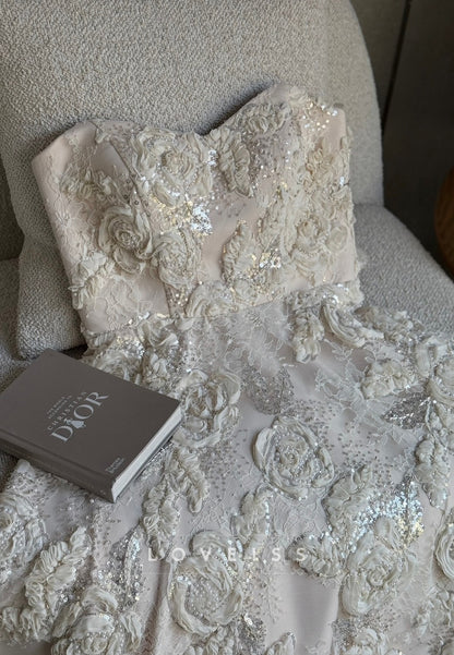 3D Floral Sequin Embellished Ball Gown Dress