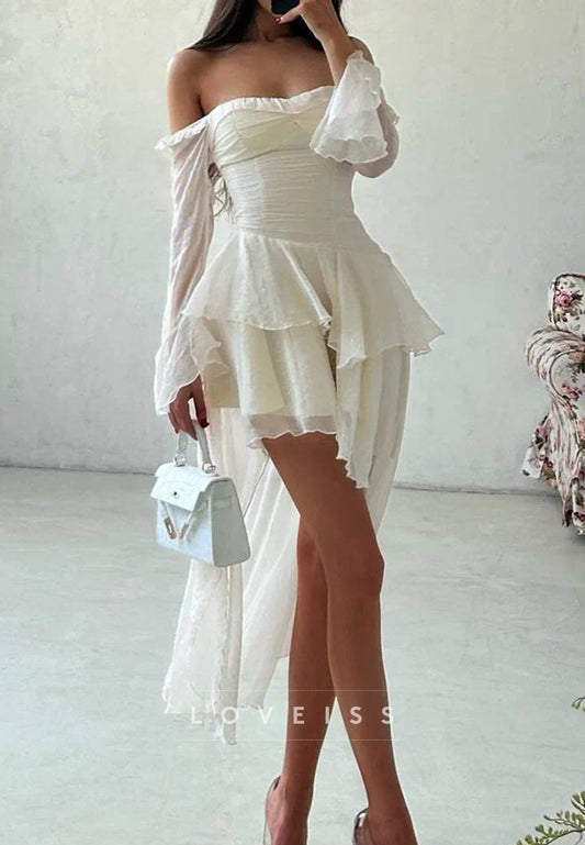 Romantic Off-the-Shoulder High-Low Ruffled Dress