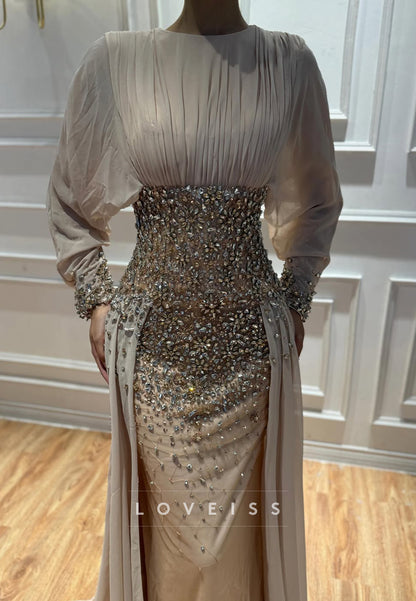 Beaded Waistband Evening Gown with Overskirt